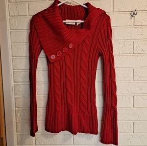 Red Camel red cable sweater with large lapel small